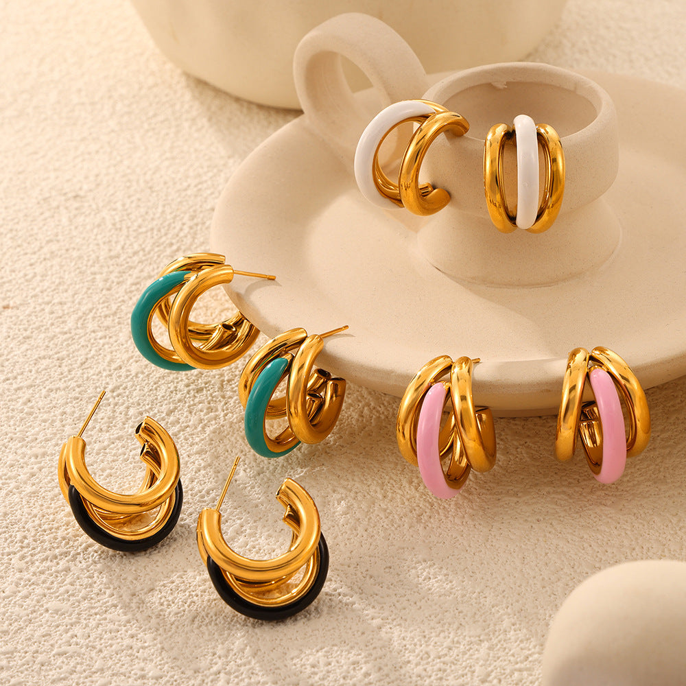 Stainless Steel Irregular Drip Oil Multi-layered Hoop Earrings