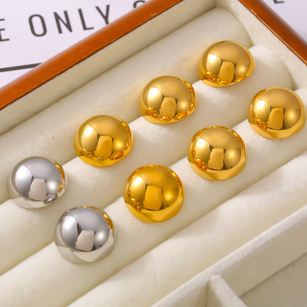 Stainless Steel Polished Half Round Stud Earrings