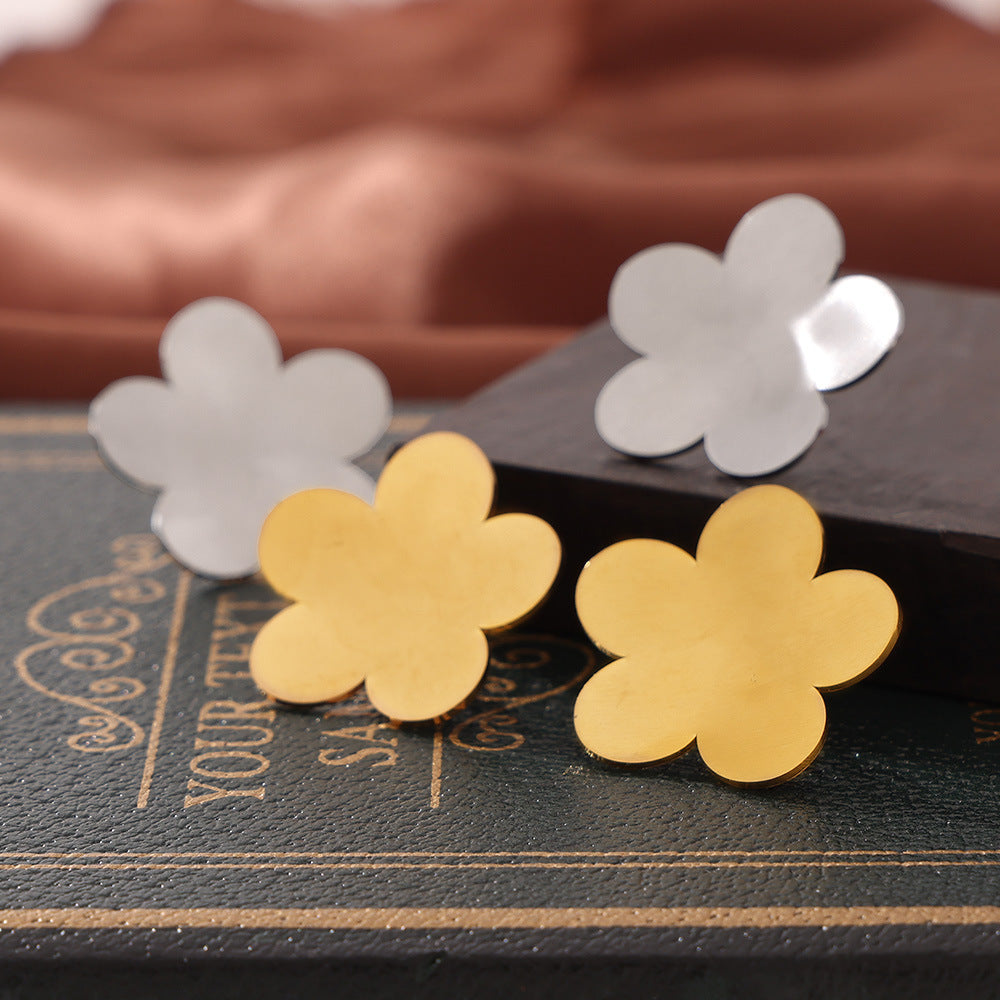Stainless Steel Polished Big Flower Stud Earrings