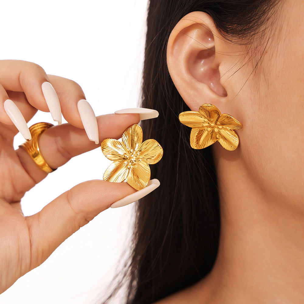 Irregular Texture Flower Stainless Steel Stud Earrings