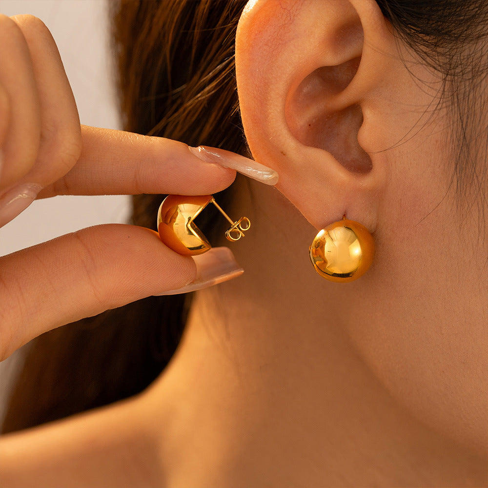 Stainless Steel Simple Half Round Hollow Stud Earrings