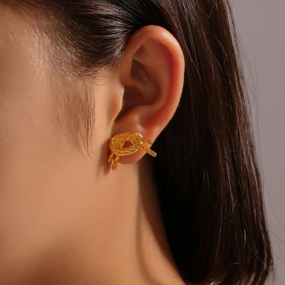 Stainless Steel Polished Bowknot Rope Stud Earrings
