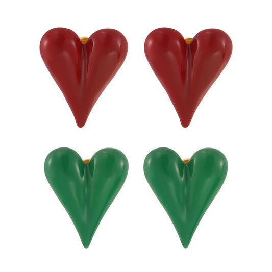 Stainless Steel Glazed Heart Stud Earrings