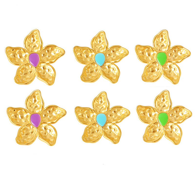 Stainless Steel Drop Oil Flower Stud Earrings