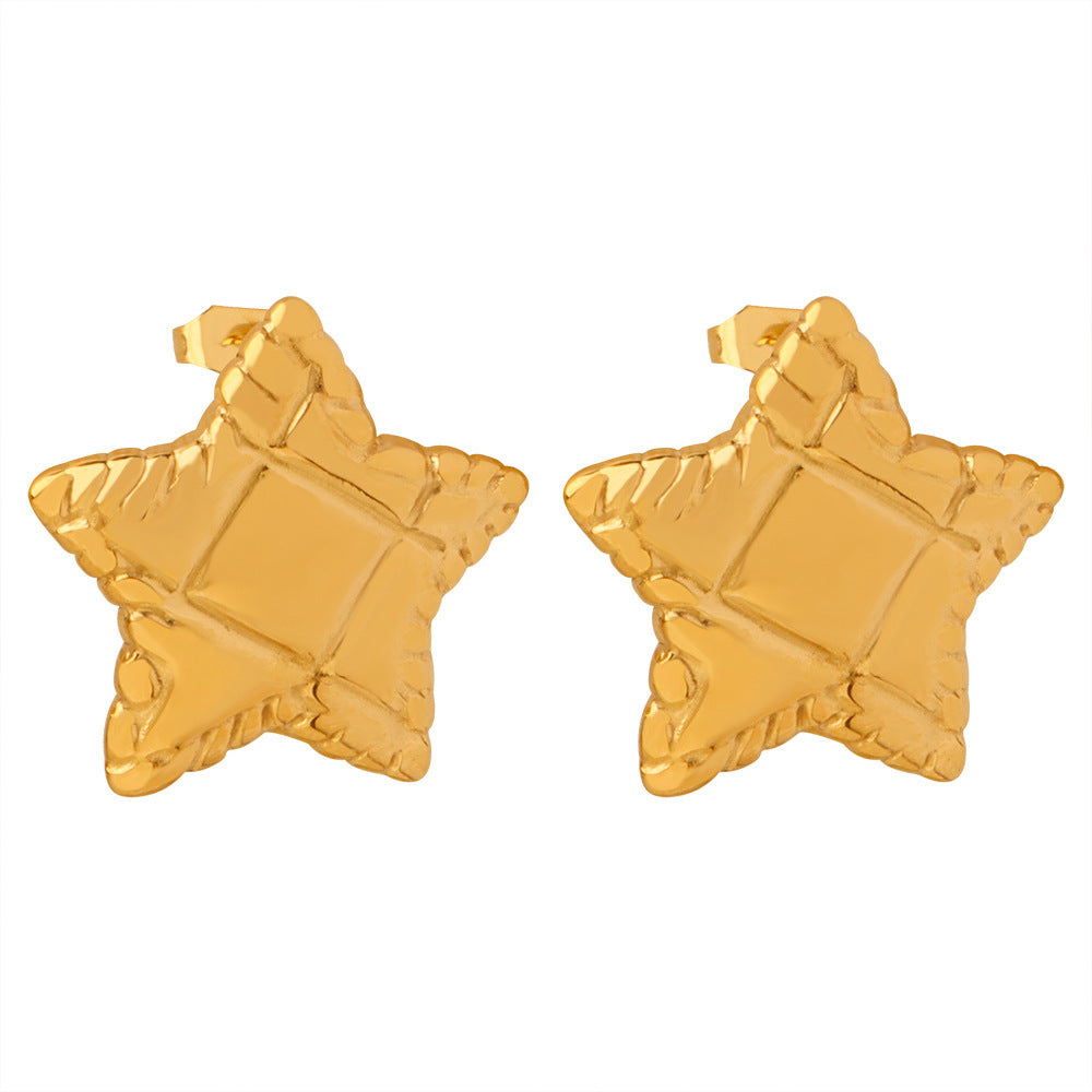 18K Gold PVD Stainless Steel Star Texture Stud Earrings