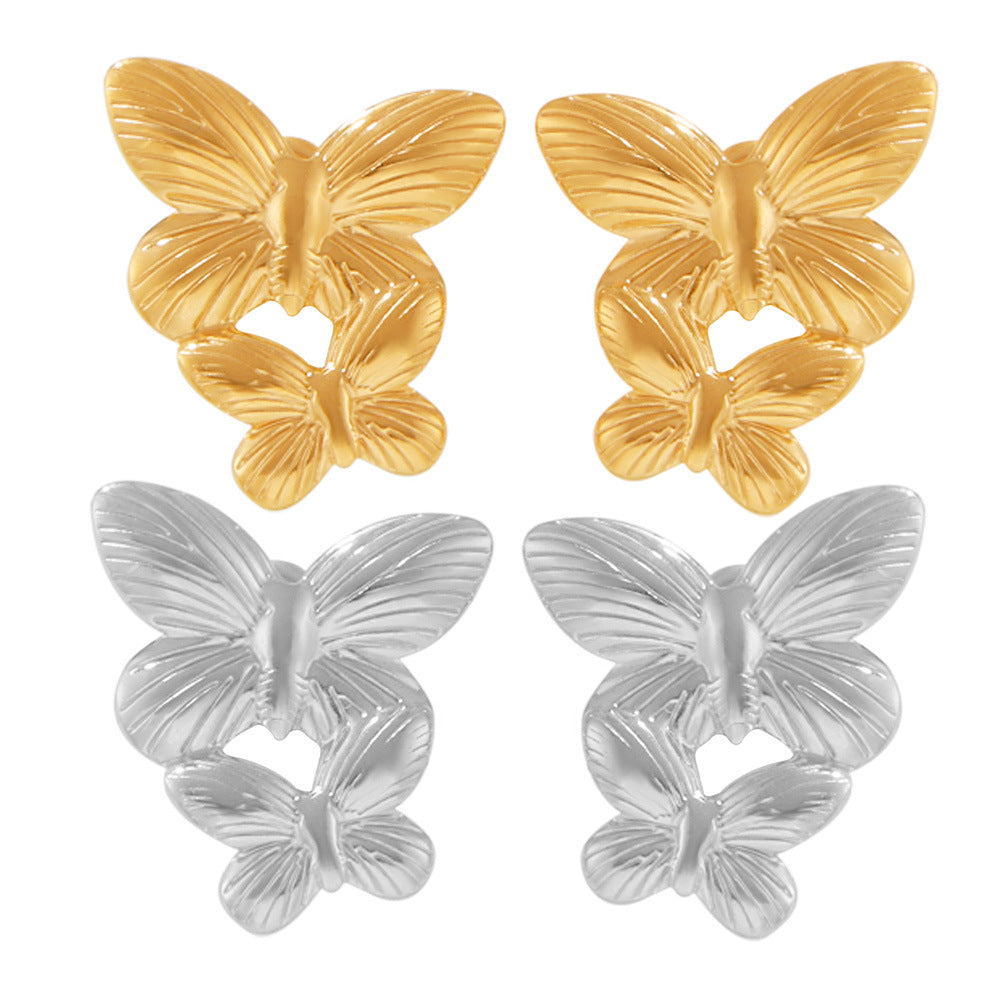 Stainless Steel Double Butterfly Stud Earrings