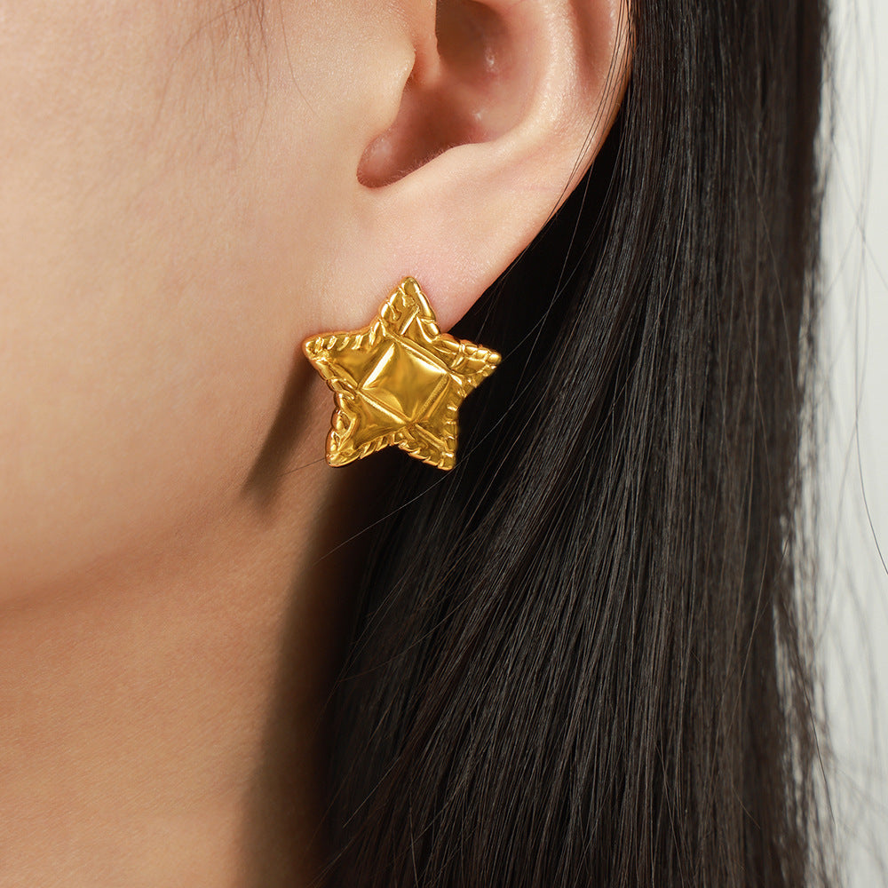 18K Gold PVD Stainless Steel Star Texture Stud Earrings