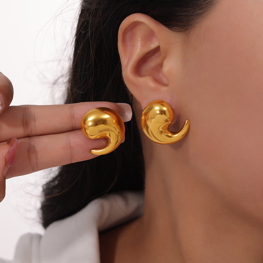Stainless Steel C-Shape Polished Stud Earrings