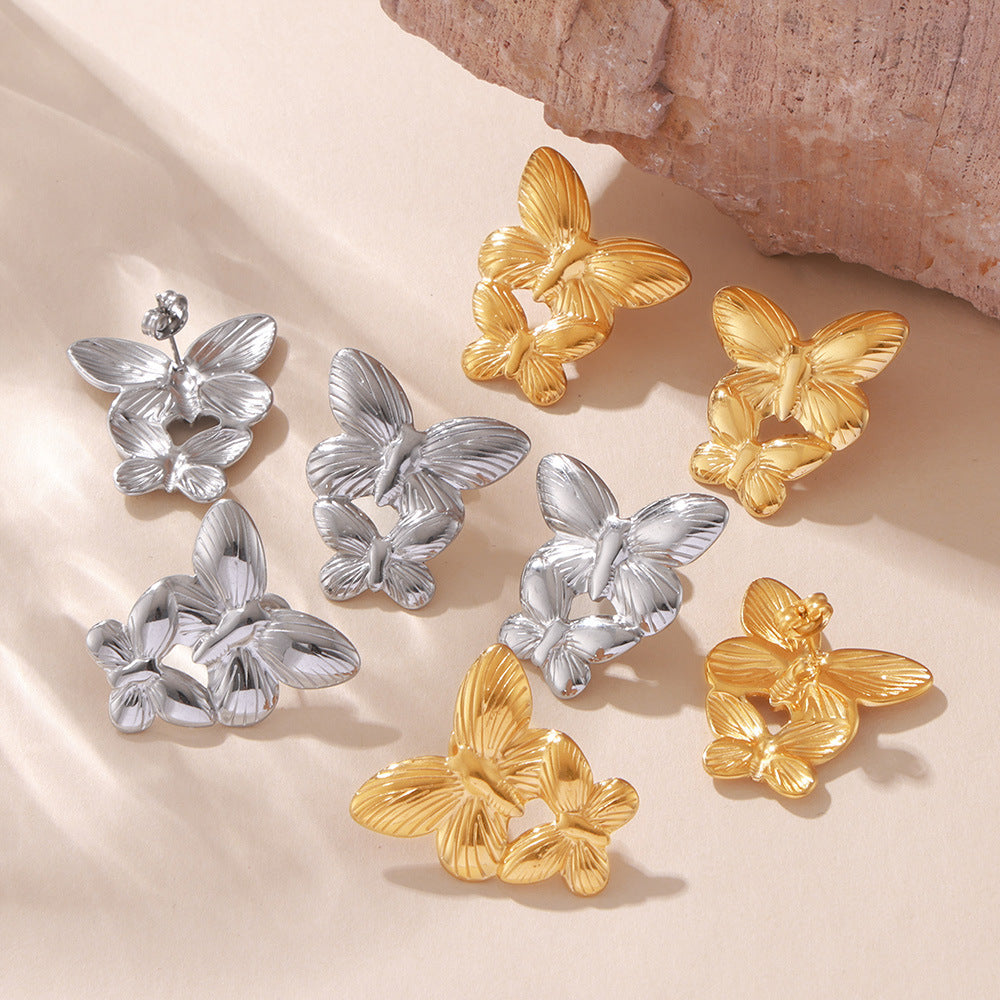 Stainless Steel Double Butterfly Stud Earrings