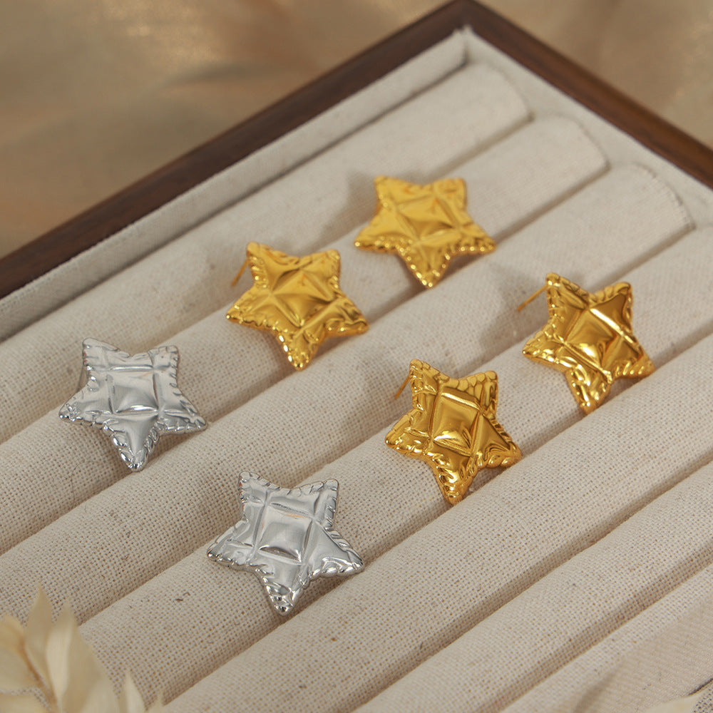 18K Gold PVD Stainless Steel Star Texture Stud Earrings