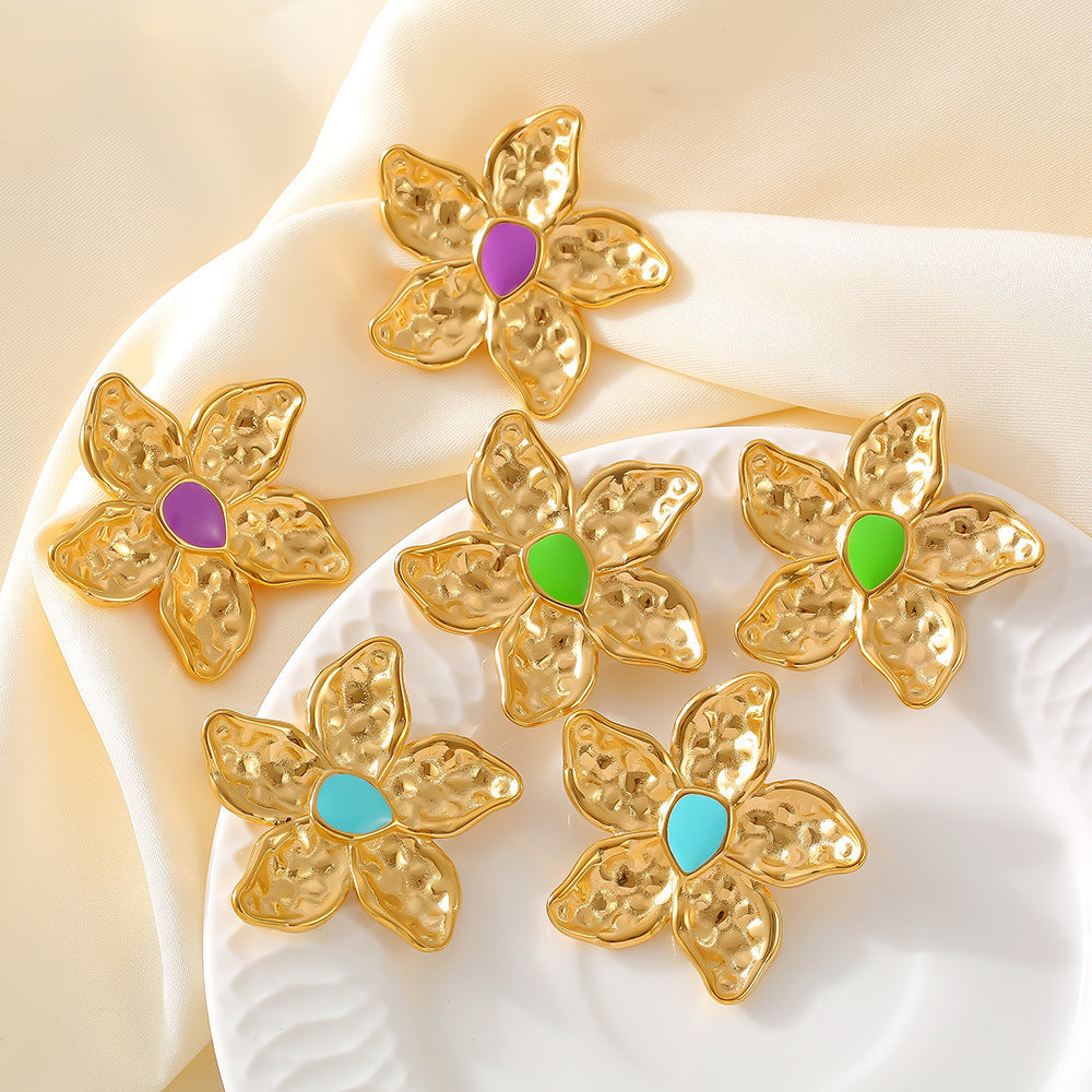 Stainless Steel Drop Oil Flower Stud Earrings
