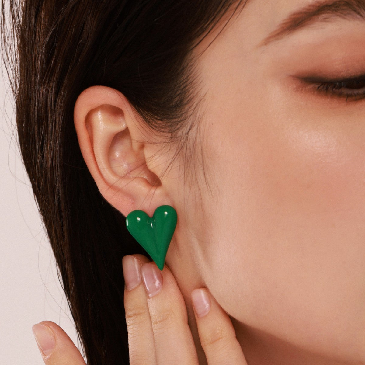 Stainless Steel Glazed Heart Stud Earrings