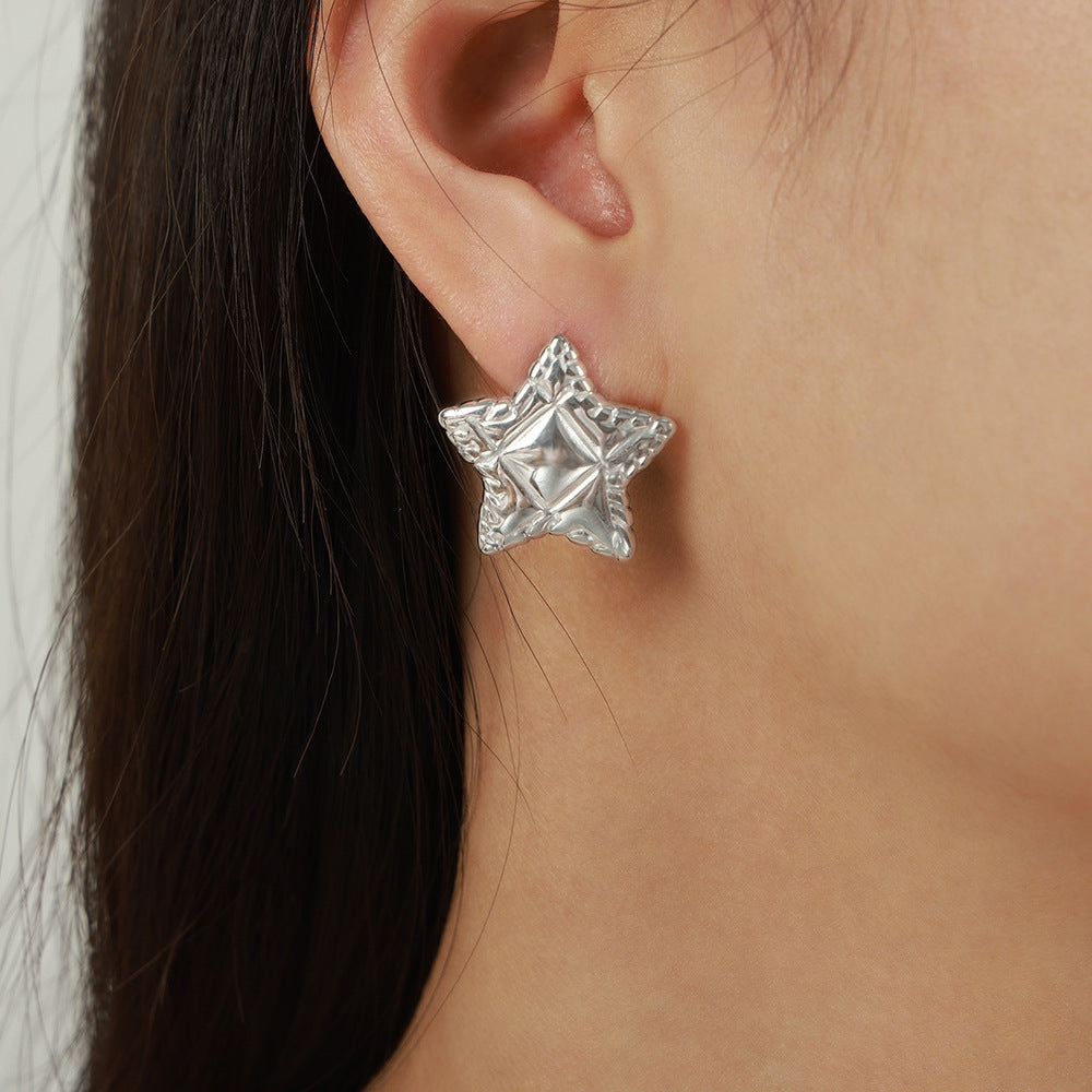 18K Gold PVD Stainless Steel Star Texture Stud Earrings
