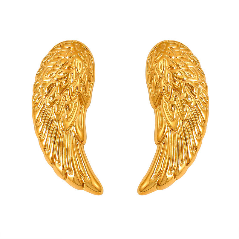 Feather Wings Stainless Steel Stud Earrings