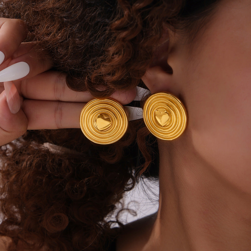 Stainless Steel Heart Shield Stud Earrings