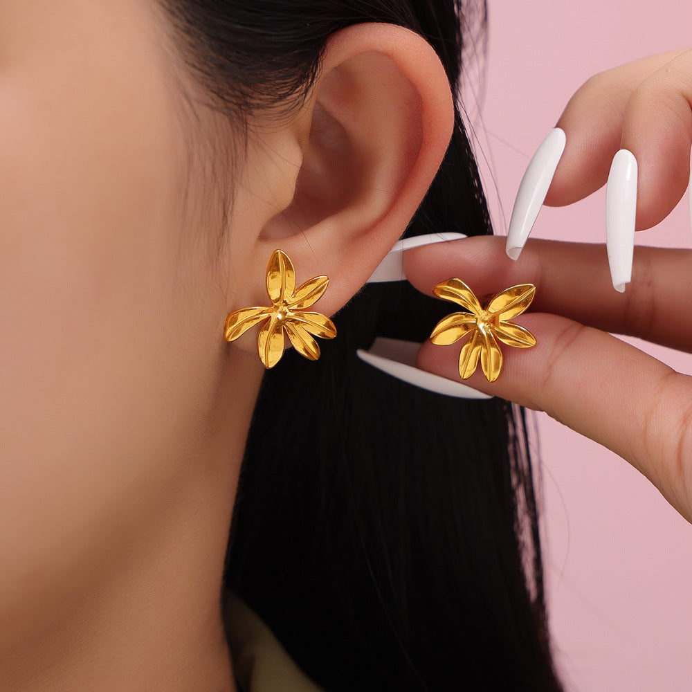 Stainless Steel 18K Gold PVD 3D Flower Earrings