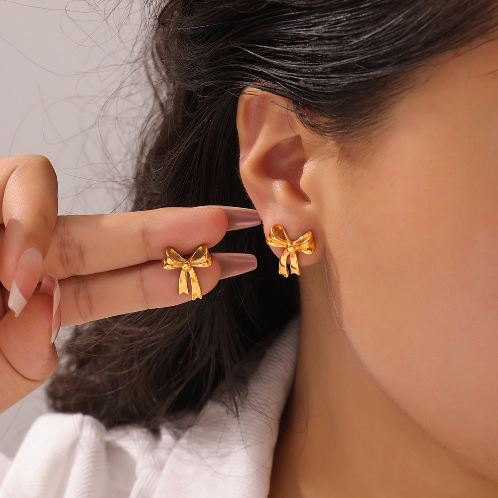 Stainless Steel Minimalist Bow Stud Earrings