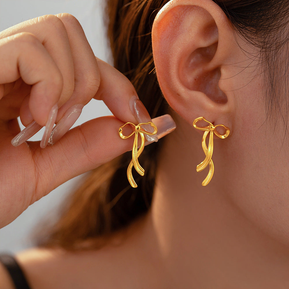 18K Gold PVD Stainless Steel Bow Stud Earrings
