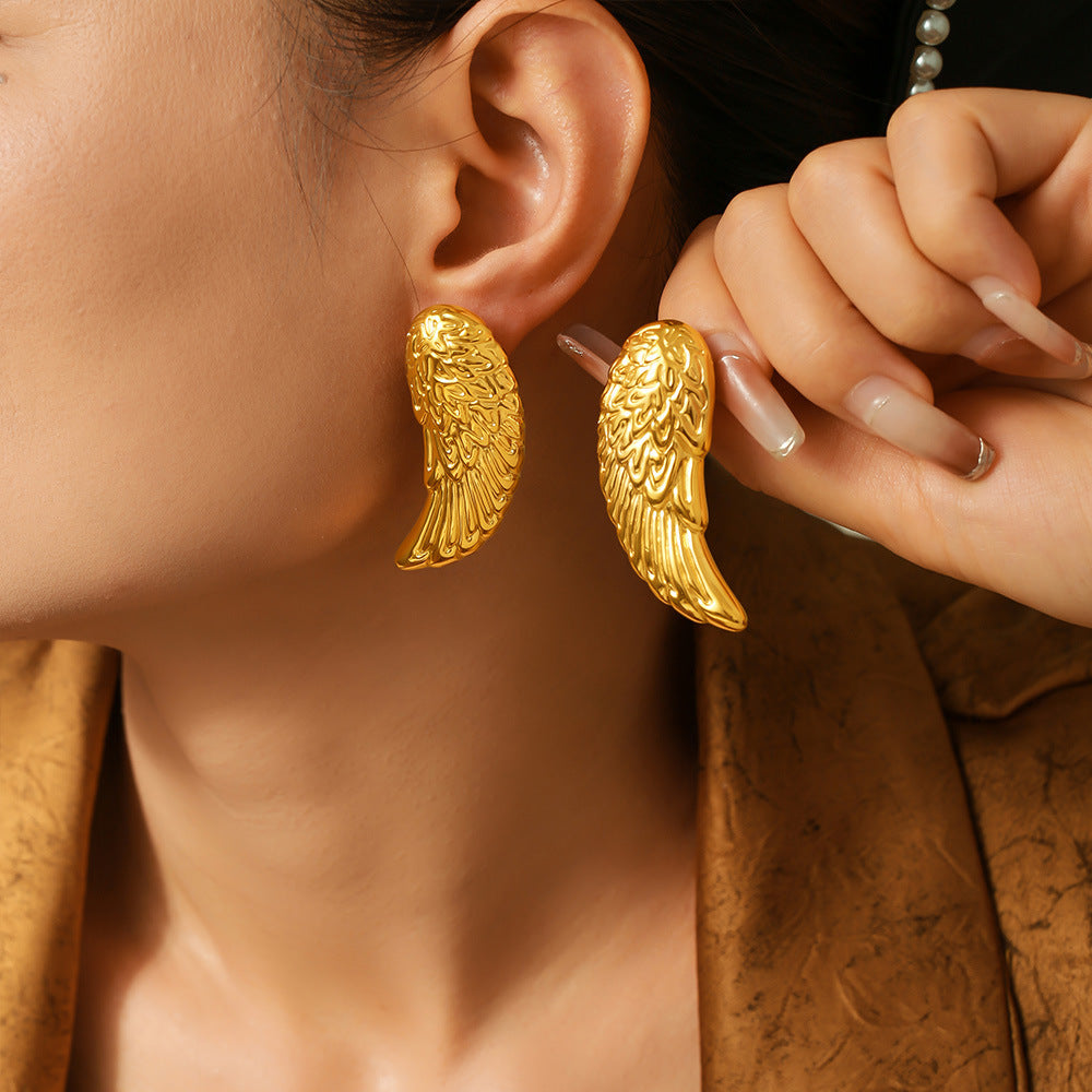 Feather Wings Stainless Steel Stud Earrings
