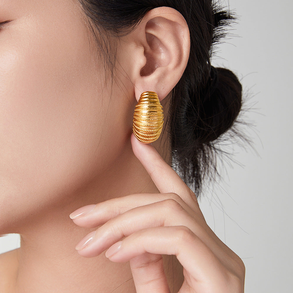 Line Texture Stainless Steel Stud Earrings