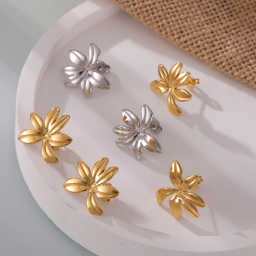 Stainless Steel 18K Gold PVD 3D Flower Earrings
