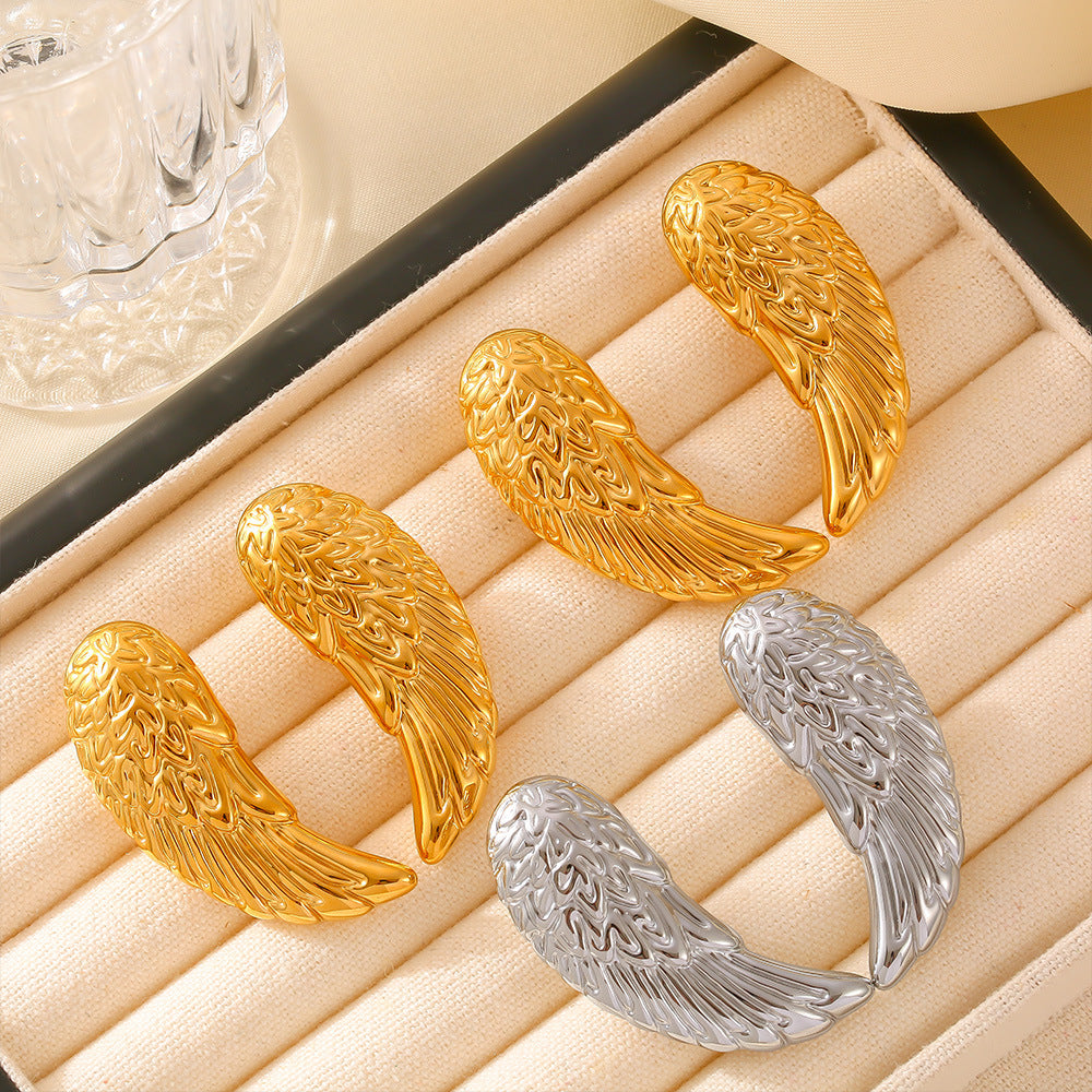 Feather Wings Stainless Steel Stud Earrings