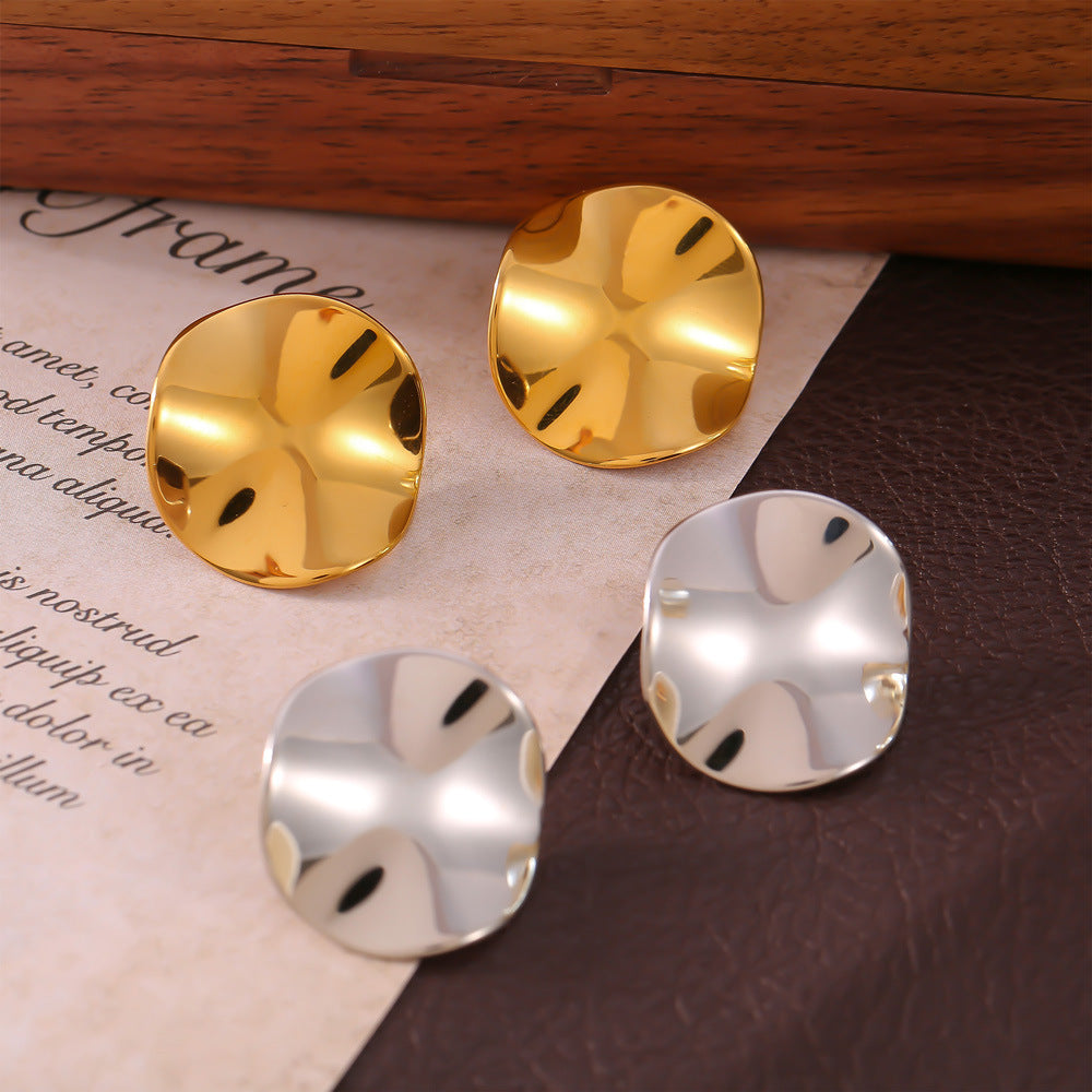 18K Gold PVD Round Textured Stainless Steel Earrings