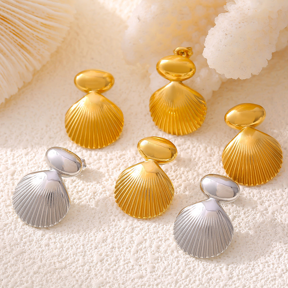 18K Gold PVD Stainless Steel Shell Stud Earrings