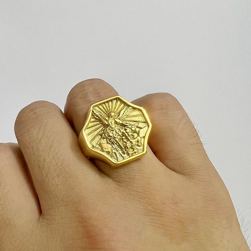 Vintage Archangel Saint Michael Stainless Steel Men's Ring