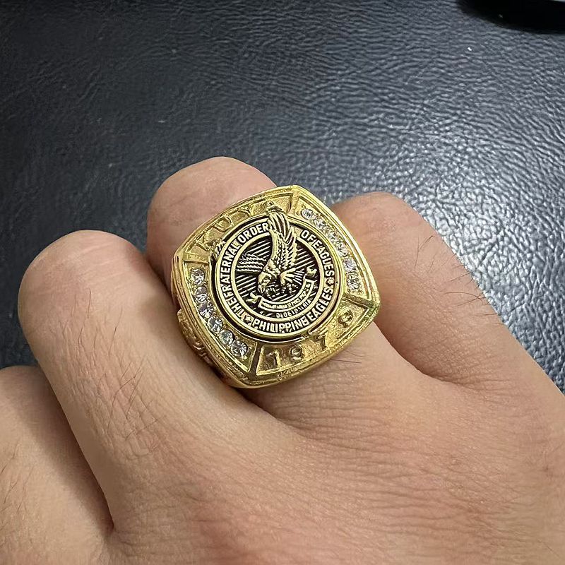 18K Gold PVD Inlay Cubic Zirconia Eagle Men's Ring