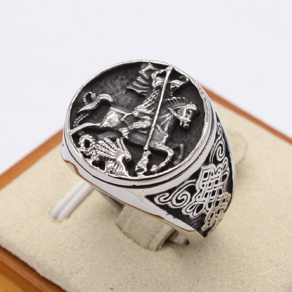 Stainless Steel Vintage Knight Signet Ring