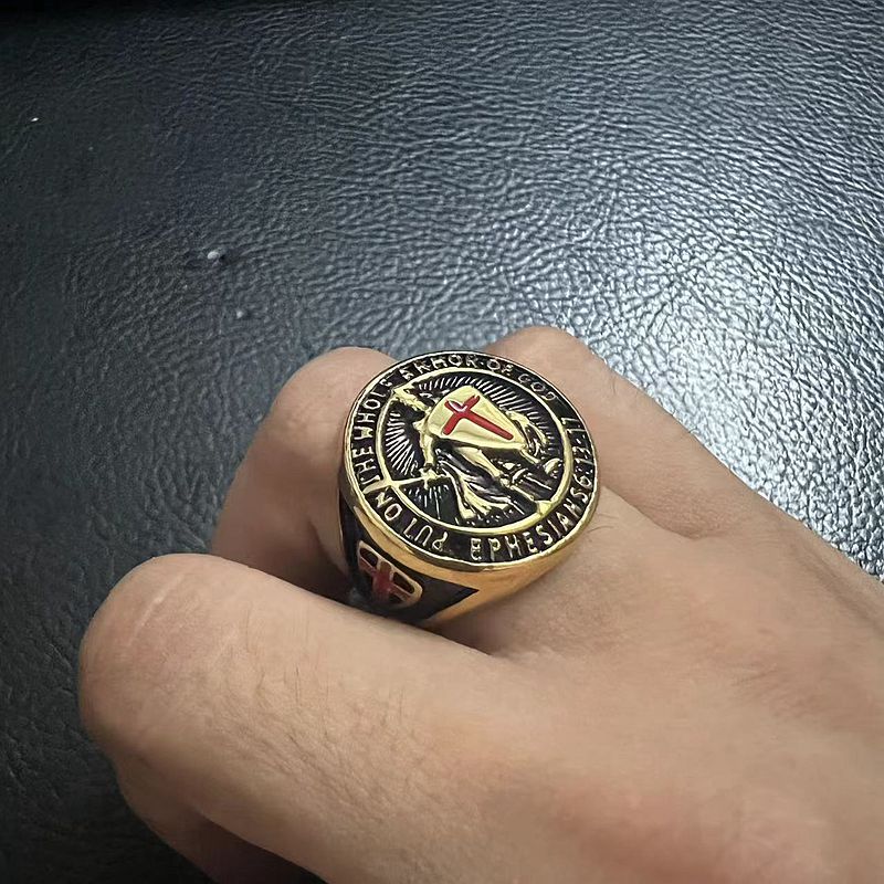 Vintage Templar Red Cross Shield Ring