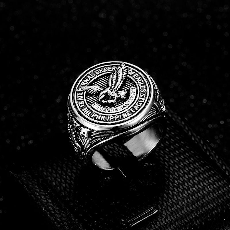Stainless Steel Eagle Center Men's Signet Ring