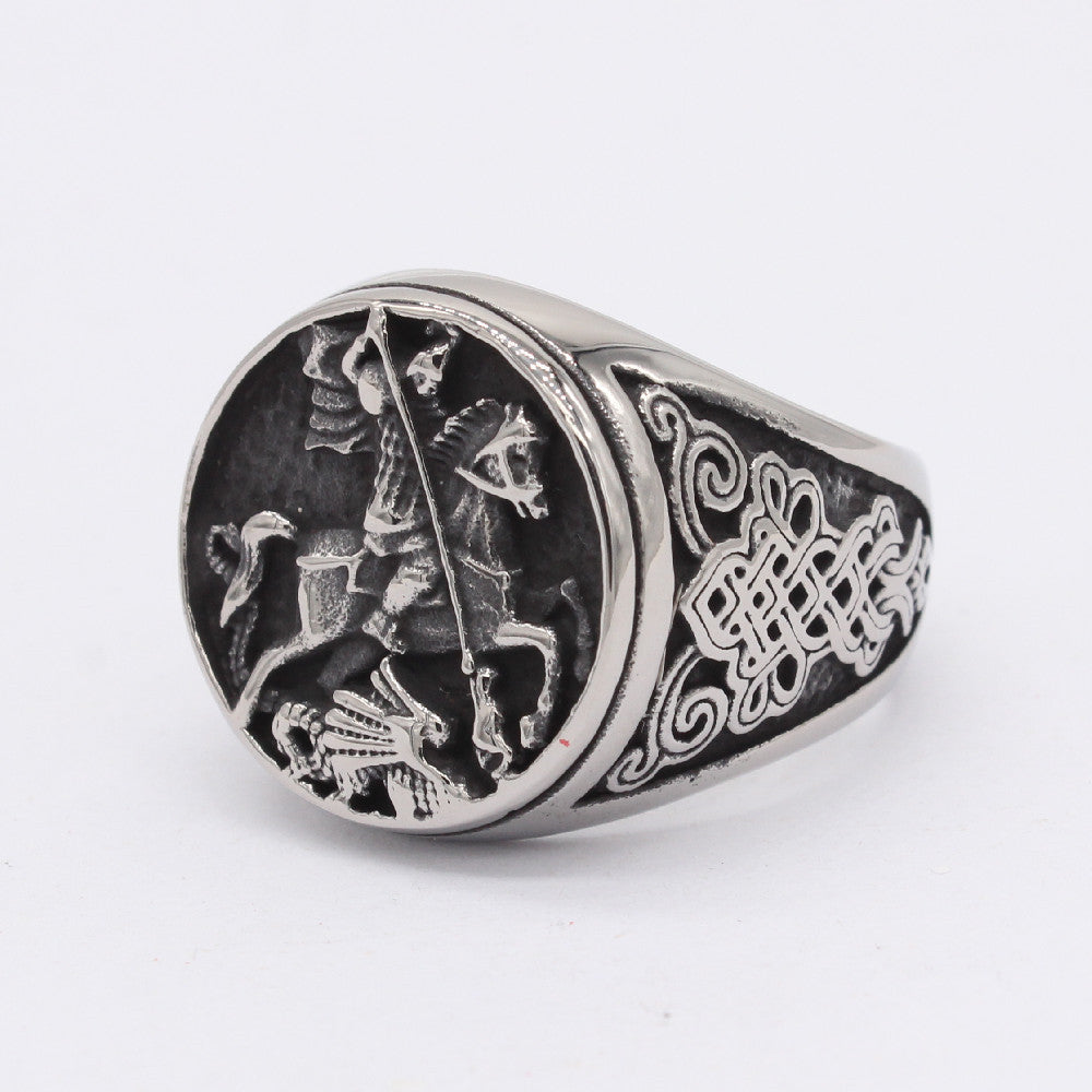 Stainless Steel Vintage Knight Signet Ring