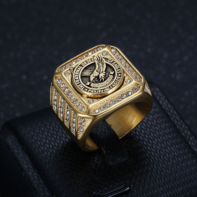 Stainless Steel Inlay CZ Square Eagle Ring