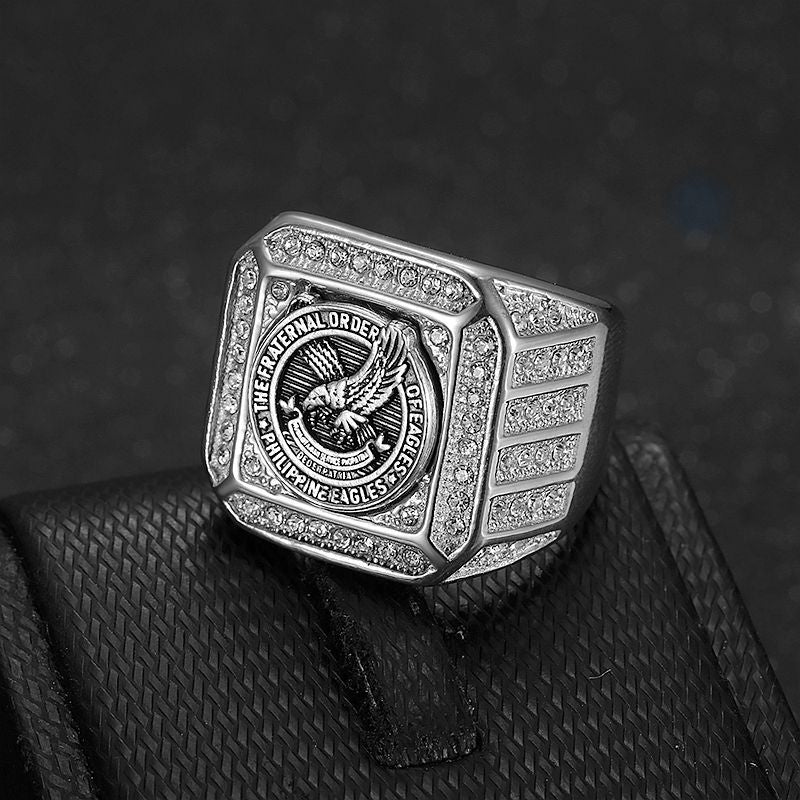 Stainless Steel Inlay CZ Square Eagle Ring