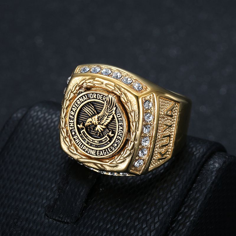 Stainless Steel 18K Gold PVD Inlay CZ Eagle Men's Ring