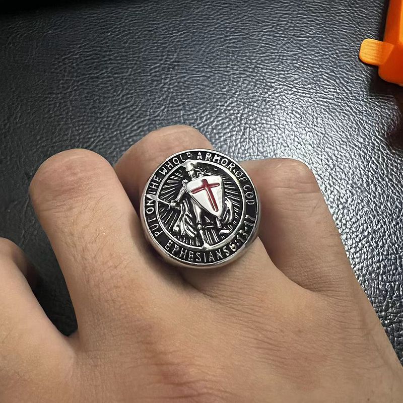 Vintage Templar Red Cross Shield Ring