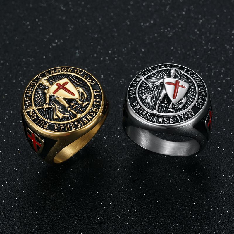 Vintage Templar Red Cross Shield Ring