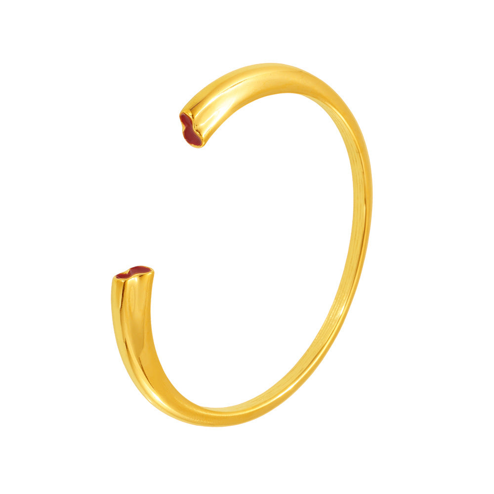 Stainless Steel Polished Gourd Red Oil Drop Cuff Bracelet