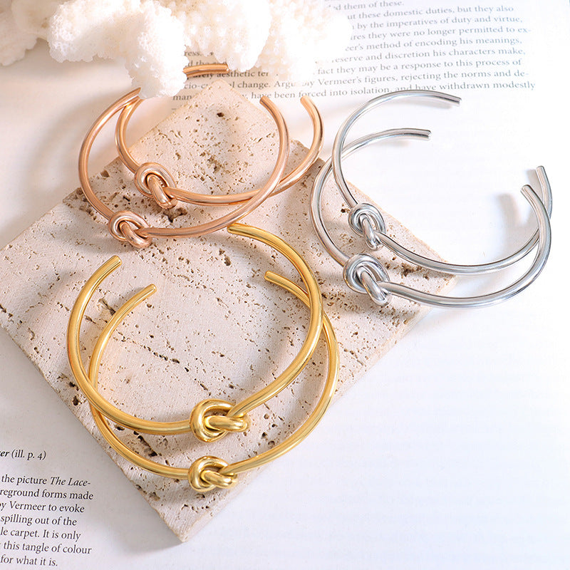Stainless Steel 18K Gold PVD Knotted Cuff Bracelet