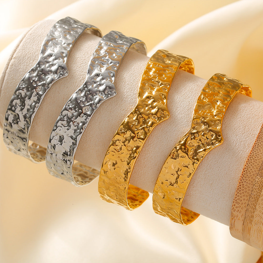 Stainless Steel Hammered Heart Shaped Cuff Bracelet