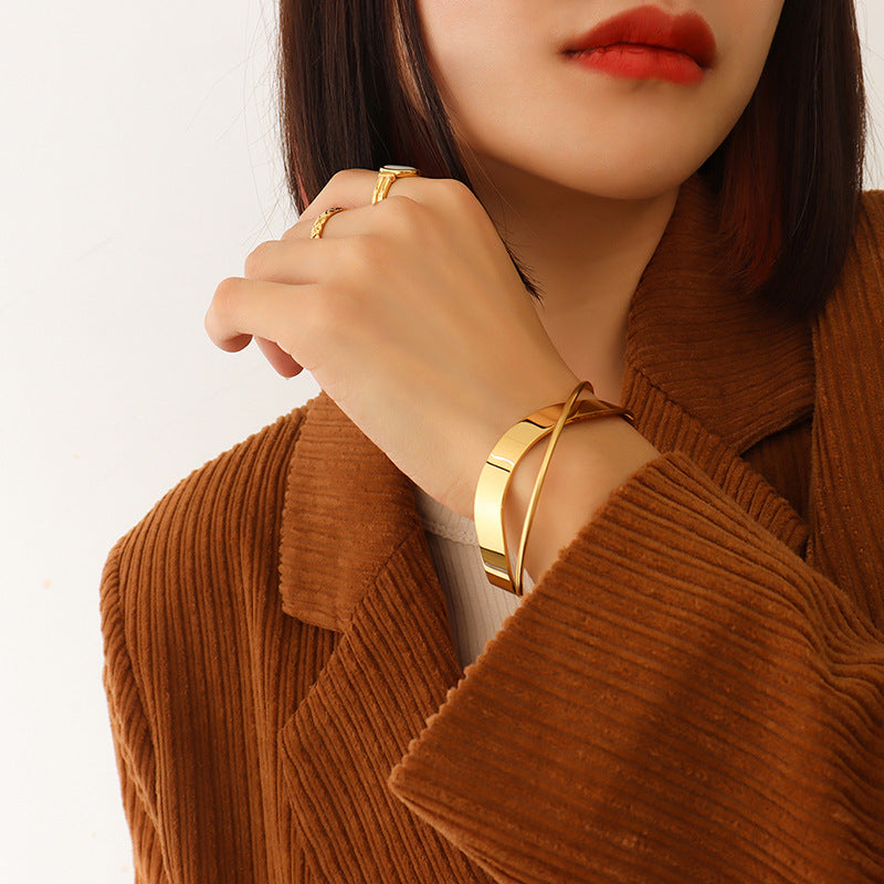 Stainless Steel 18K Gold PVD Simple Polished Double Layer Bracelet
