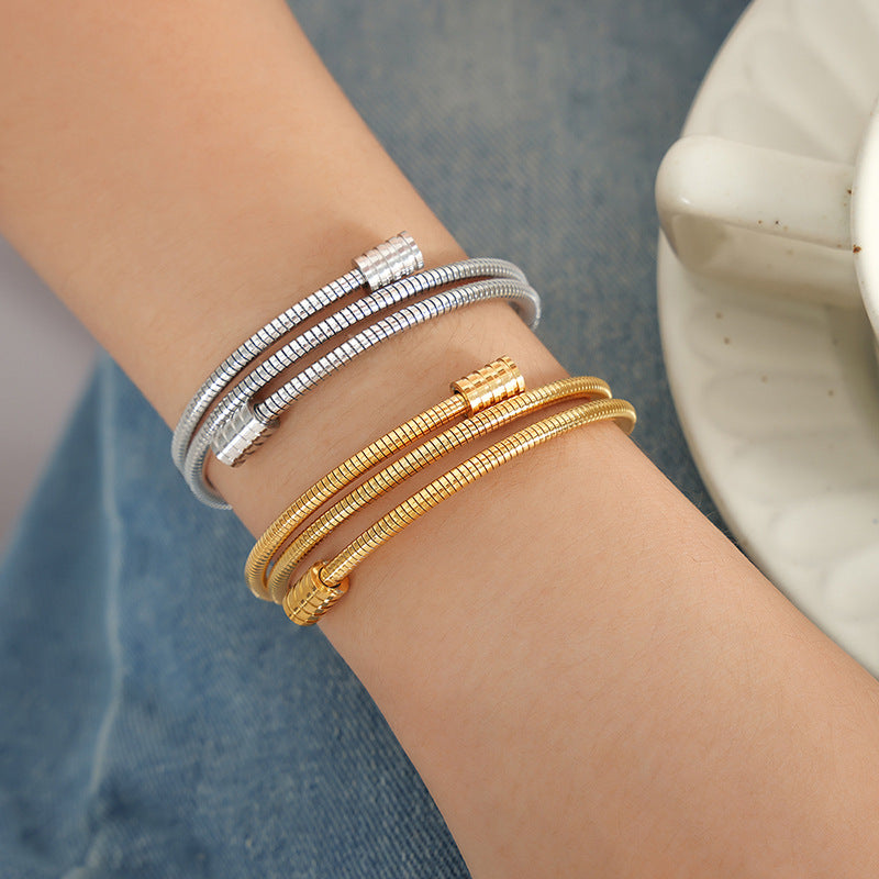 Simple Multi-layer Stainless Steel 18K Gold PVD Bracelet
