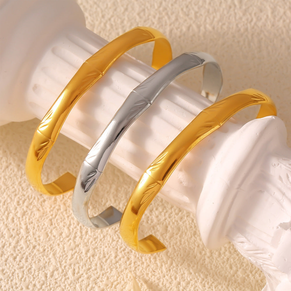 Stainless Steel Bamboo Textured Stitching Bracelet