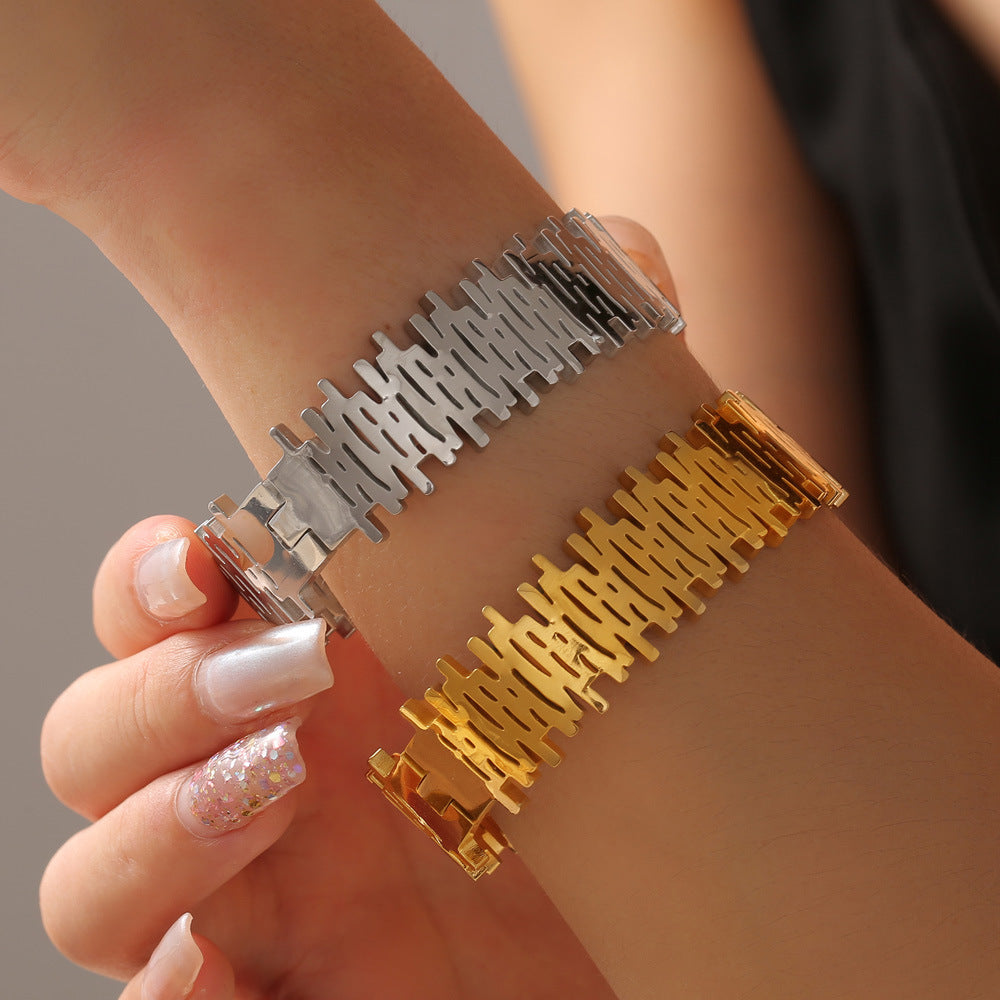 Stainless Steel Creative Vertical Stripes Hollow Stitching Bracelet