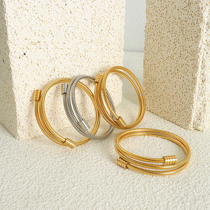 Simple Multi-layer Stainless Steel 18K Gold PVD Bracelet
