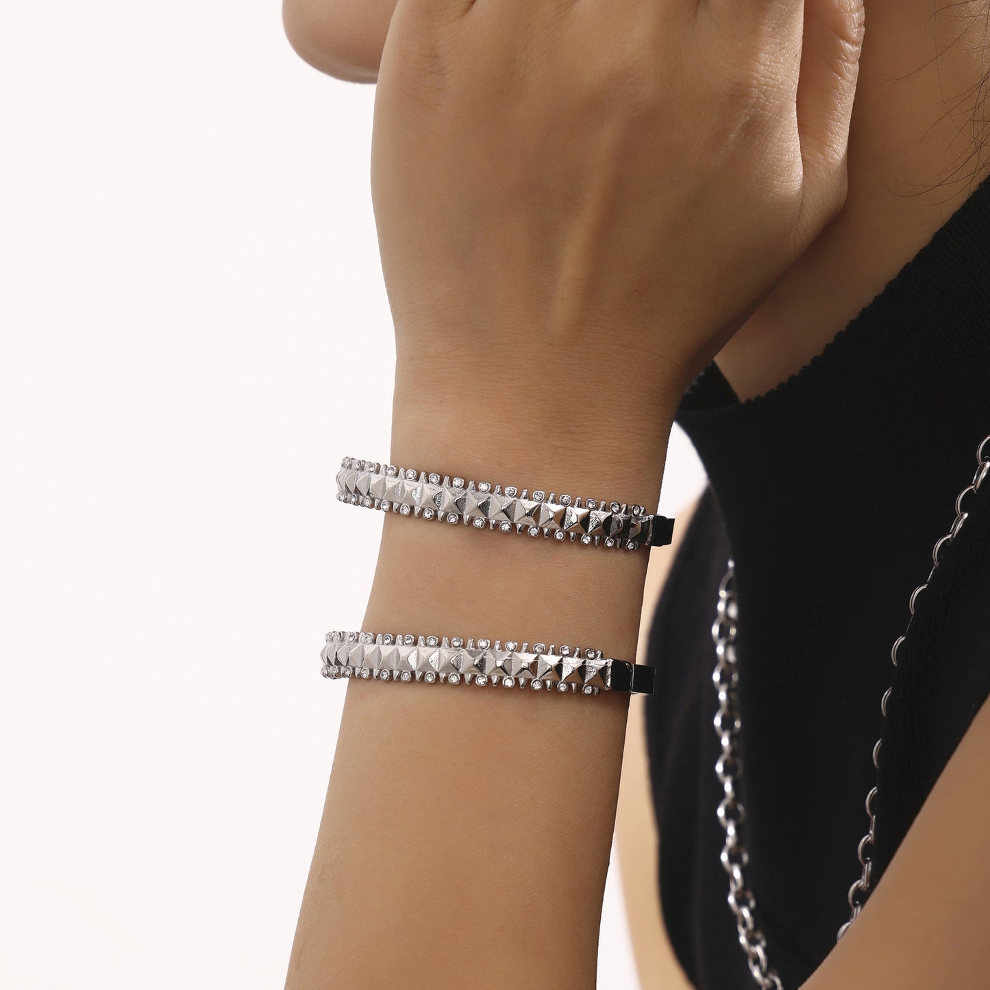 Stainless Steel Rivet Cubic Zirconia Bracelet