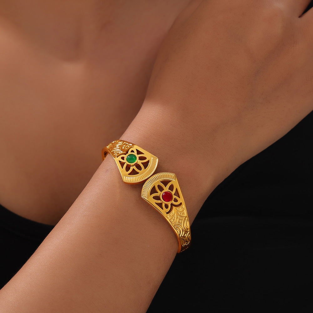 Stainless Steel Vintage Inlaiy Natural Stone Bracelet