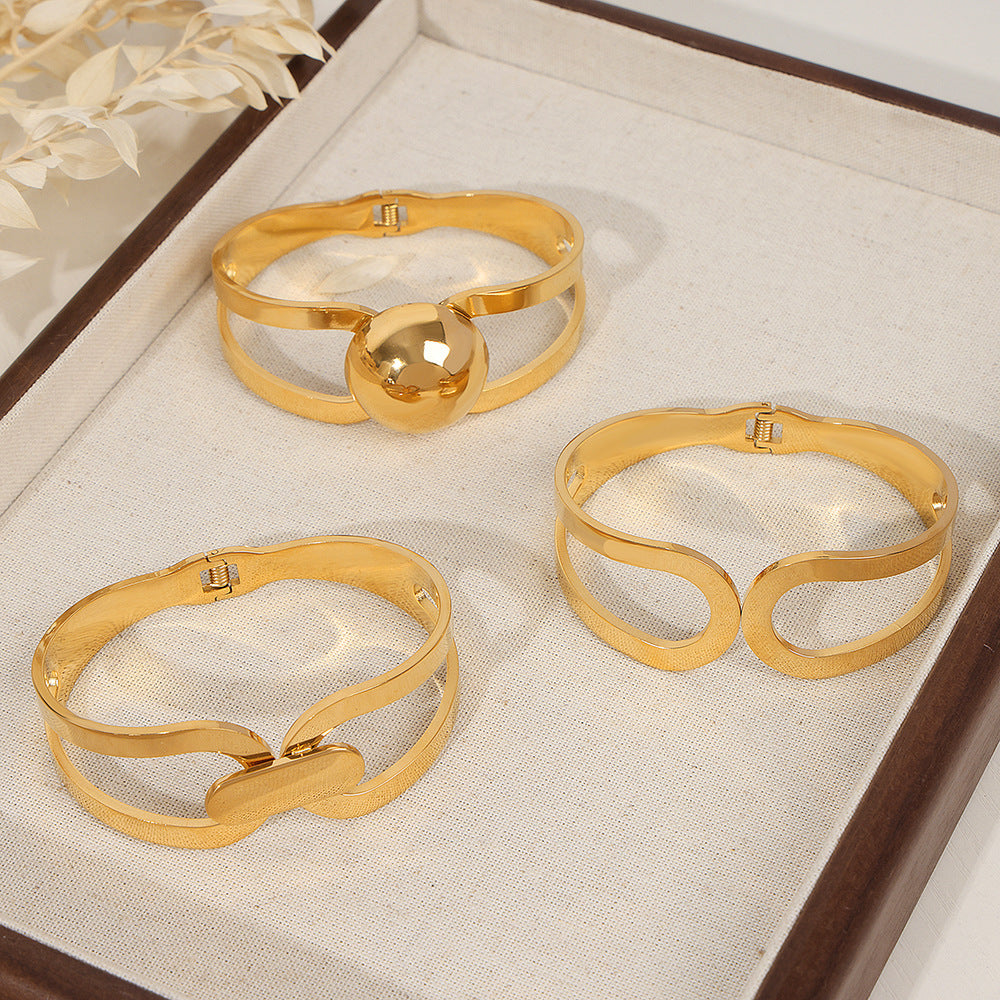 Polished Hollow Stainless Steel Simple Bracelet